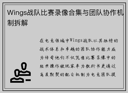 Wings战队比赛录像合集与团队协作机制拆解